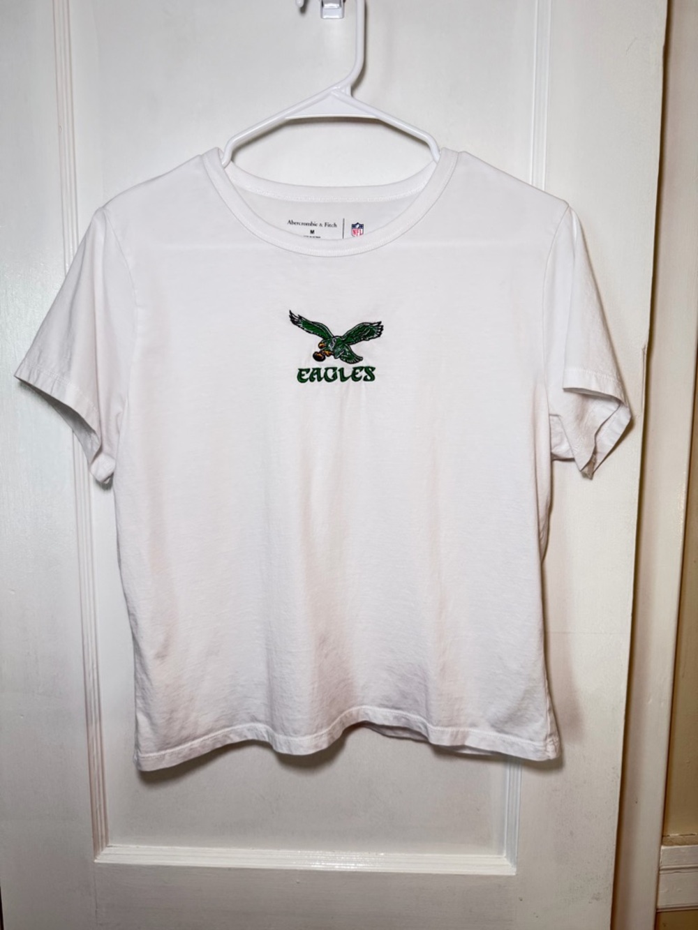 Abercrombie & Fitch White Tee with Green Eagles Embroidery